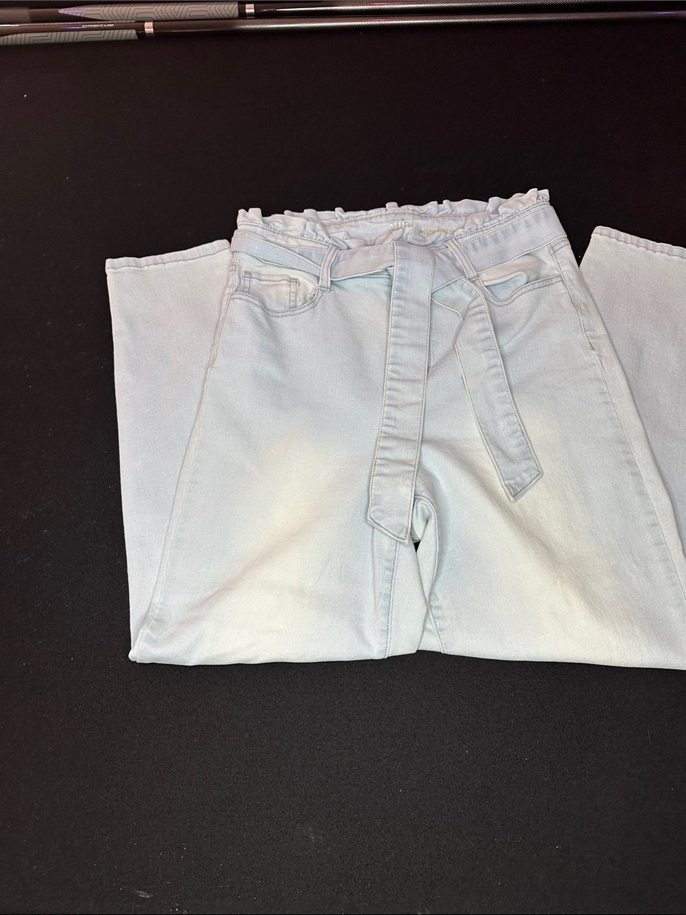 High-Rise Paperbag Waist Jeans with Tie Belt — Light Blue